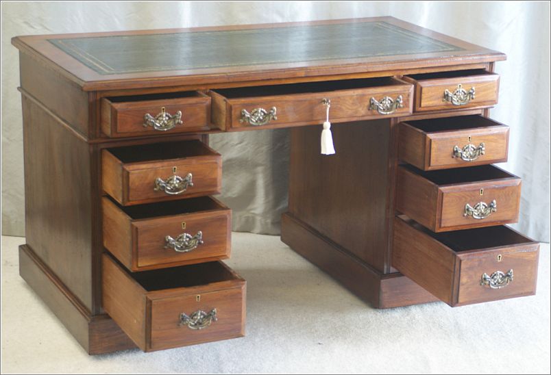 2071 Small Antique Walnut Pedestal Desk (7)